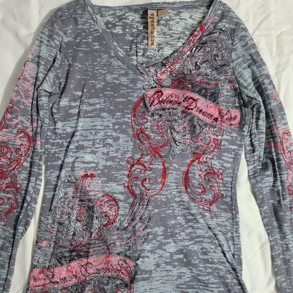 Eyeshadow Tops - Eyeshadow grey y2k long sleeve shirt in a size medium